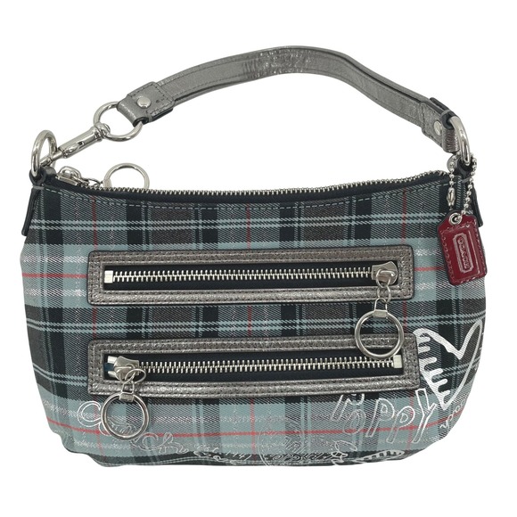 Coach Handbags - Coach Poppy Tartan Plaid Graffiti Blue Silver Shoulder Bag Wristlet